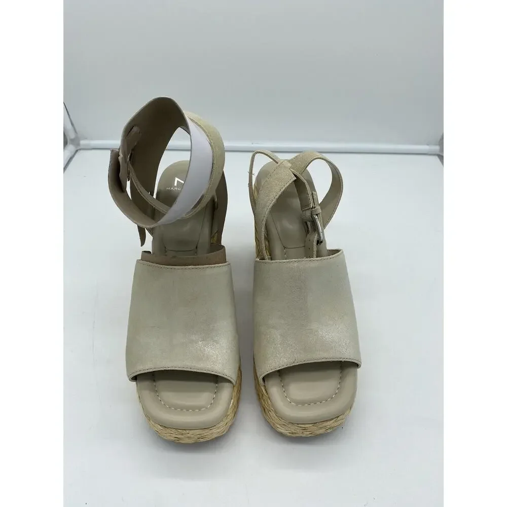 New Marc Fisher LTD Nelly Suede Espadrille Wedge Sandals Ankle Strap Natural 9M‎